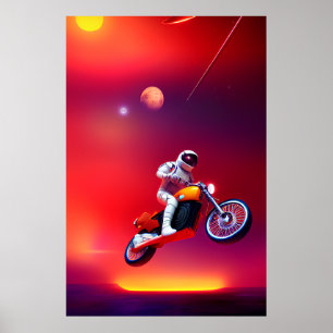 Sci-Fi Digital, Astronaut Motor Bike Jump Fantasy Poster