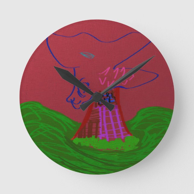 Sci-fi Fantasy Creature Landscape Round Clock (Front)