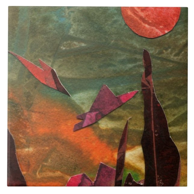 Sci-Fi "Fire Birds" alien life forms in flight Ceramic Tile (Front)