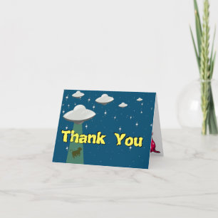 Sci Fi Flying Saucer ow Abduction Thank You Card