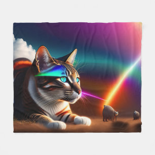 Sci-fi Futuristic Cat with Rainbow Colours, Cat Fleece Blanket