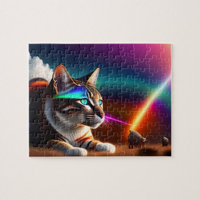 Sci-fi Futuristic Cat with Rainbow Colours, Cat Jigsaw Puzzle (Horizontal)