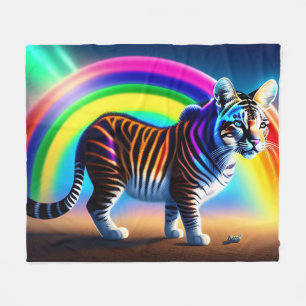 Sci fi futuristic wild cat colourful tiger fleece blanket