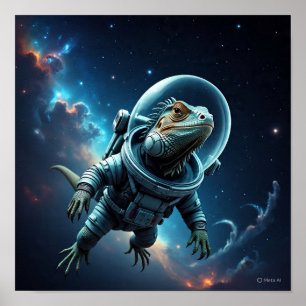 Sci-Fi Iguana in Outer Space Poster