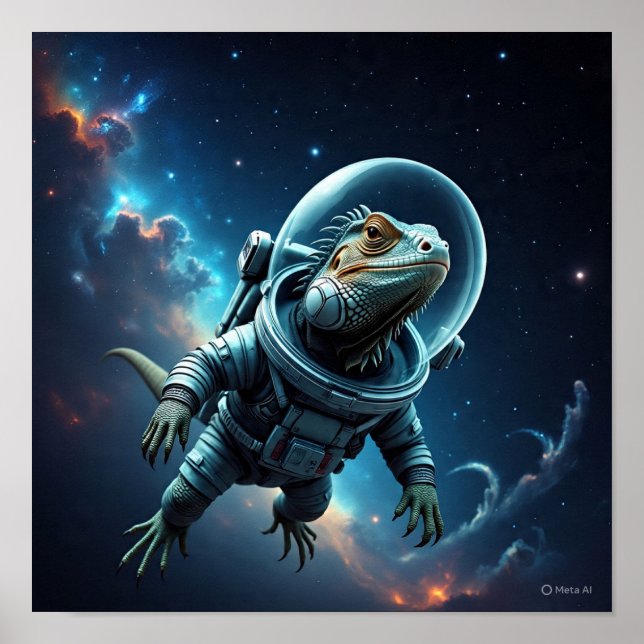 Sci-Fi Iguana in Outer Space Poster (Front)