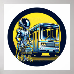 Sci-Fi in Daily Life Sticker - Funny Alien & Robot Poster