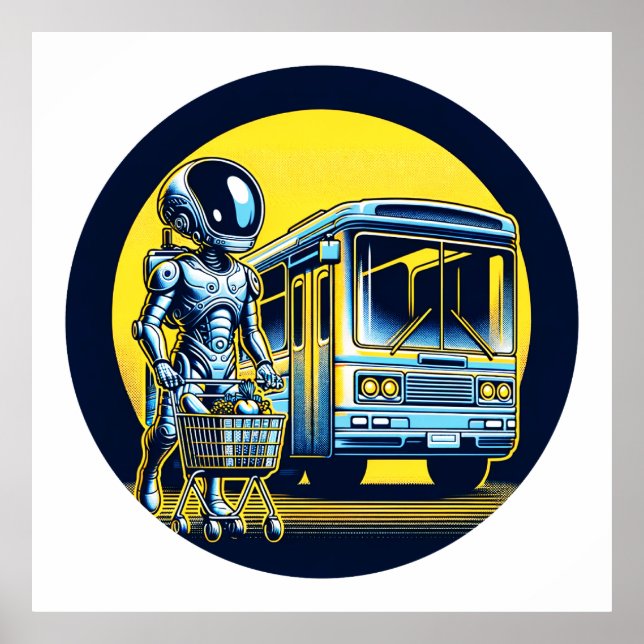 Sci-Fi in Daily Life Sticker - Funny Alien & Robot Poster (Front)