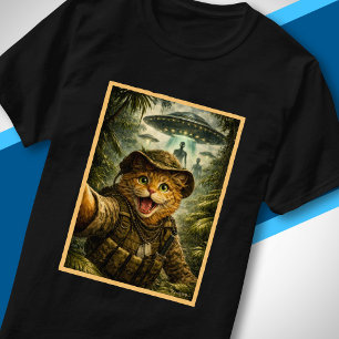 Sci Fi Jungle Cat Alien Encounter Funny UFO Art T-Shirt