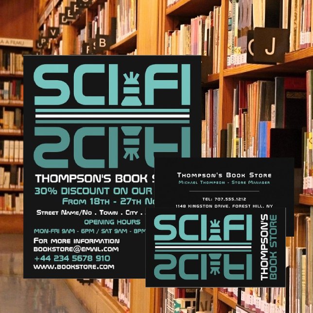 Sci-Fi Logo, Book Store Advertising Flyer (Creator Uploaded)