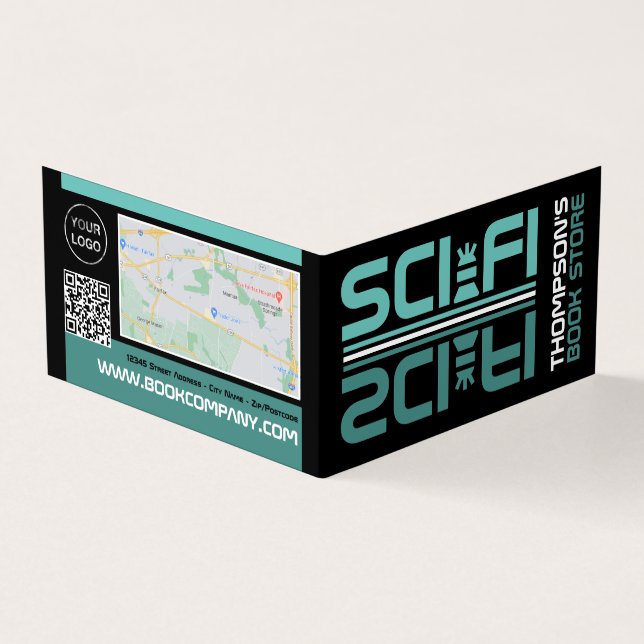 Sci-Fi Logo, Book Store Detailed Loyalty Business Card (Outside)