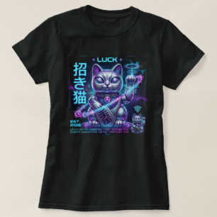 Sci-Fi Lucky Cat Maneki Neko Cosmic Charm Graphic T-Shirt