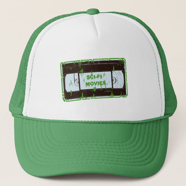 Sci-Fi-Movies Black & Green Non Black Square Trucker Hat (Front)