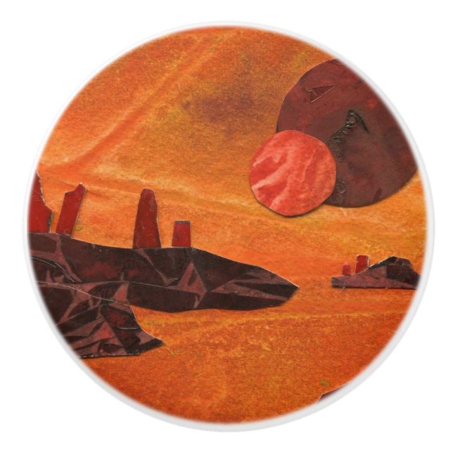 Sci-Fi "Seas of Fire" double suns, lava seas world Ceramic Knob (Front)