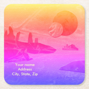 Sci-Fi "Seas of Fire" molten lava alien world Squa Square Paper Coaster