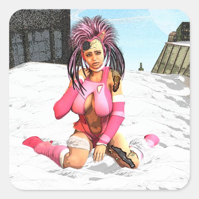 Sci Fi Snow Punk Square Sticker (Front)
