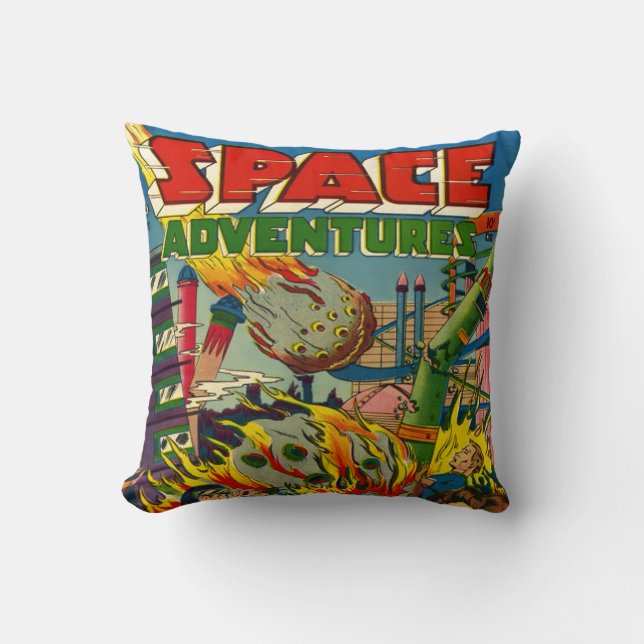 SCI FI SPACE ADVENTURES RETRO GRAPHIC NOVEL CUSHION (Front)