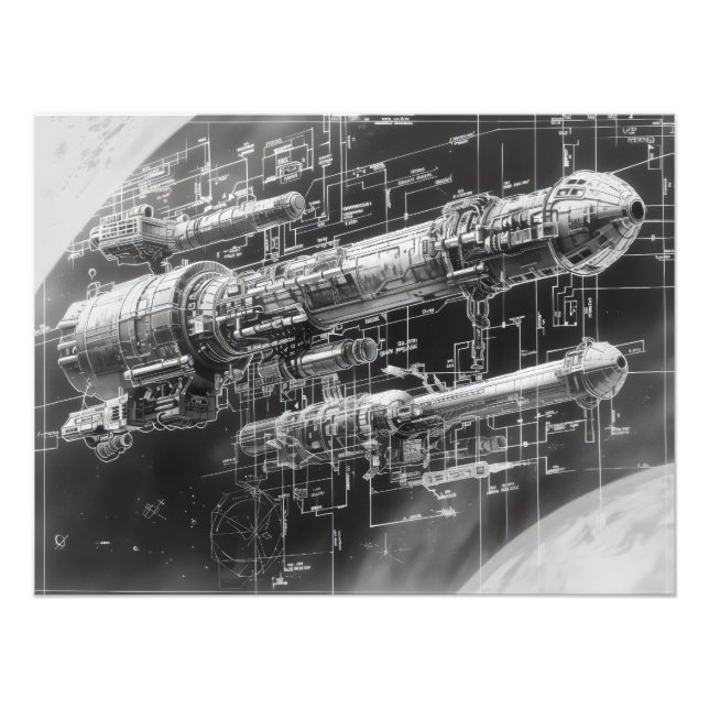 Sci-Fi Space Black Diagram Photo Print (Front)