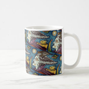 SCI FI SPACE WITCH & COMET CAT COLORFUL HALLOWEEN COFFEE MUG