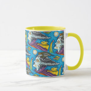 SCI FI SPACE WITCH & COMET CAT COLORFUL HALLOWEEN MUG