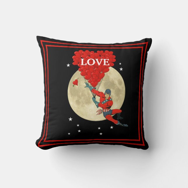 Sci fi superhero and love heart  cushion (Front)