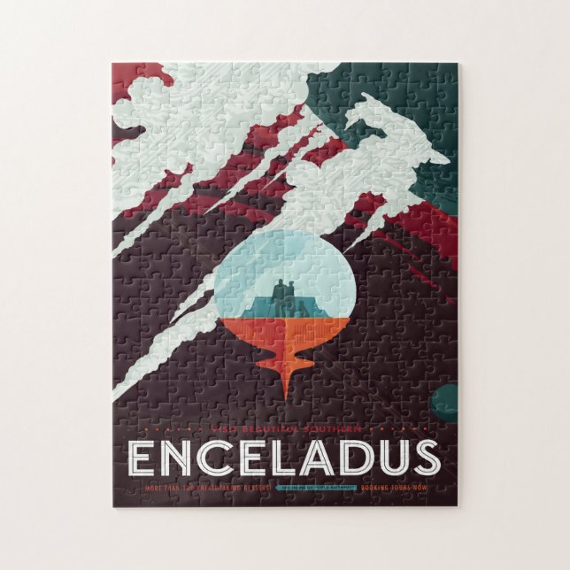 Sci-Fi Travel Ad, Moon Enceladus Jigsaw Puzzle (Vertical)