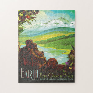 Sci-Fi Travel Ad, Planet Earth Jigsaw Puzzle