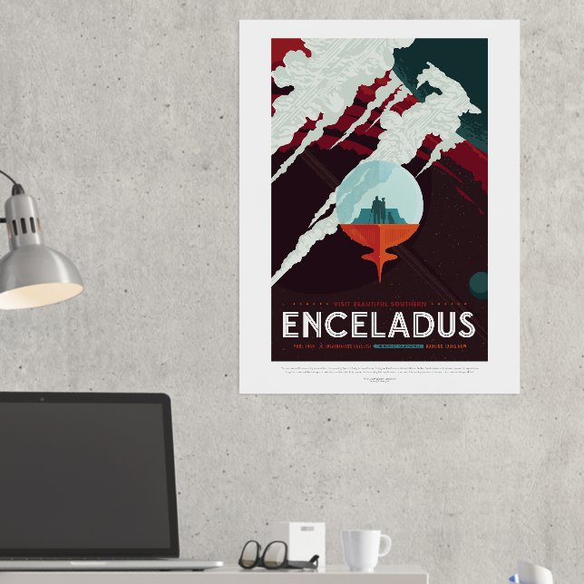 Sci-Fi Travel Ad, Planet Enceladus Foil Prints (In Situ (Desk 2))