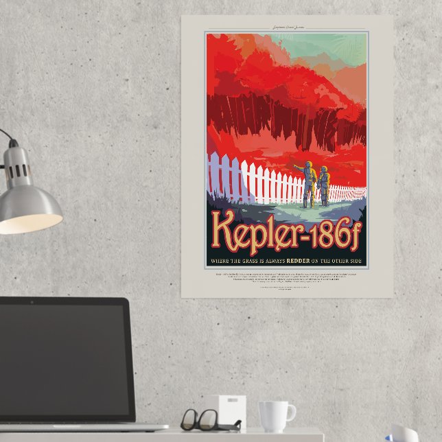 Sci-Fi Travel Ad, Planet Kepler-186f Foil Prints (In Situ (Desk 2))