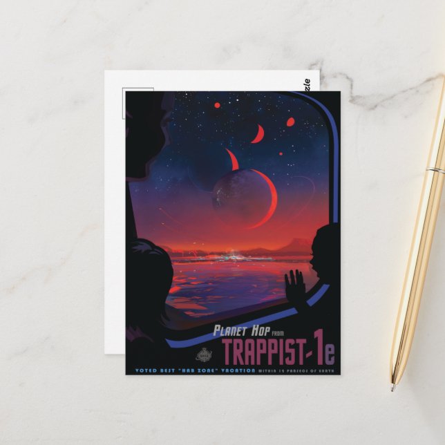 Sci-Fi Travel Ad, Planet Trapist-1e Postcard (Front/Back In Situ)