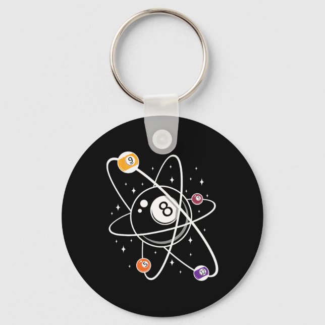 Science Atom Pool Lover 8- Billiards  Key Ring (Front)
