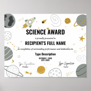 Science award with space theme poster