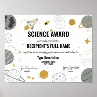 Science award with space theme poster