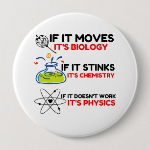 Science BIOLOGY CHEMISTRY PHYSICS 10 Cm Round Badge
