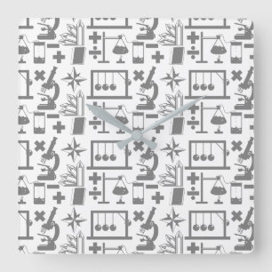 Science Biology Physics Geography Math Pattern Square Wall Clock