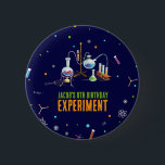 Science Birthday 6 Cm Round Badge<br><div class="desc">Captivating science-themed button! Featuring a mesmerising chemistry set design set against a deep navy background, this button is a perfect fusion of intellect and flair. The neon colours add a vibrancy, making it a standout accessory for those who appreciate science and fashion. Pin it on and let your passion for...</div>