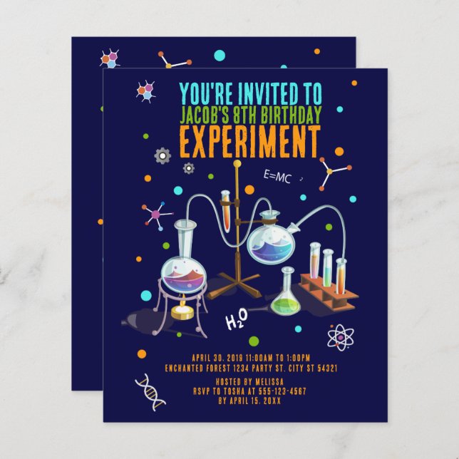 Science Birthday Invitations (Front/Back)