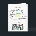 Science Birthday Kreb's Cycle Biology Cake Teacher Card<br><div class="desc">Science themed birthday card with an illustration of the Kreb's cycle, an important step in cellular respiration. Text on the front reads " Hope your Birthday is InKREBible." Colourful birthday cake with a candle in the centre. Inside text is editable and reads "Happy Birthday." Great for science teachers, lab partners...</div>