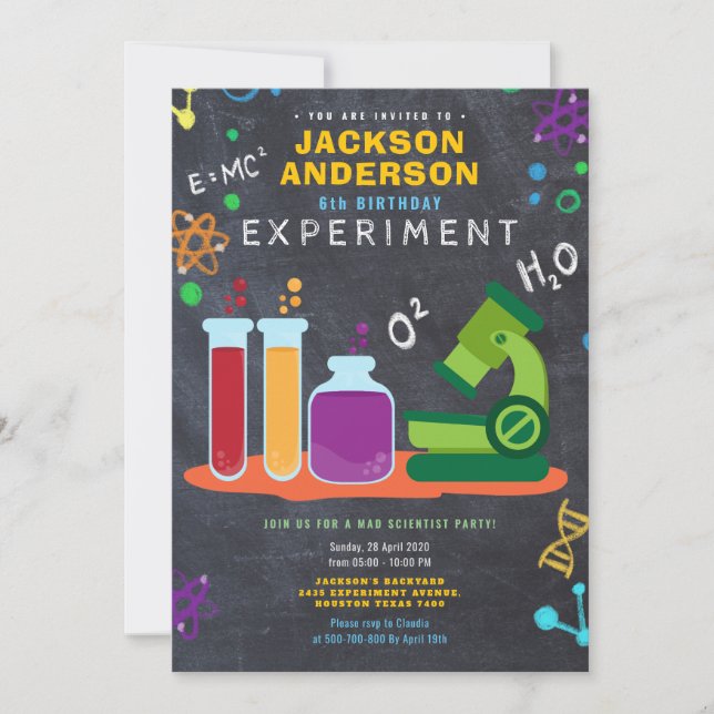 science birthday party invitation (Front)