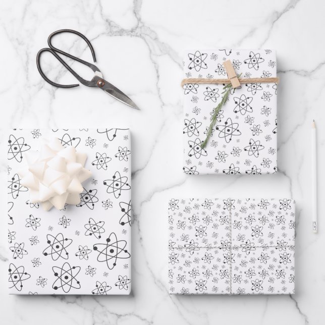 Science Chemistry Atom Symbol B & W Theme Wrapping Paper Sheet (Front)