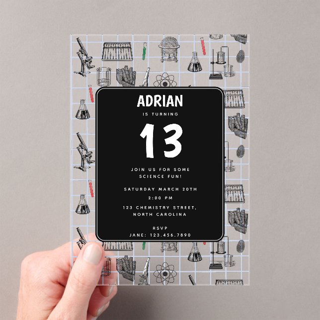 Science Chemistry Scientist Birthday Party Theme Acrylic Invitations (Insitu (Handheld))