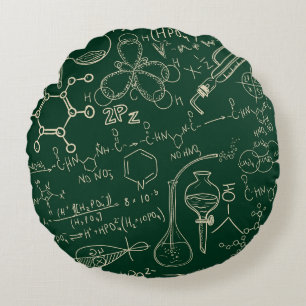 Science, chemistry, vintage laboratory pattern round cushion