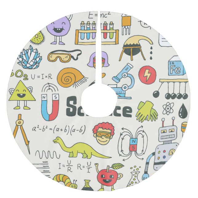 Science Doodles: Hand-Drawn School Set. Brushed Polyester Tree Skirt (Front)