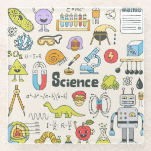 Science Doodles: Hand-Drawn School Set. Glass Coaster