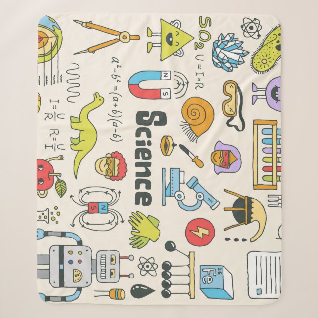 Science Doodles: Hand-Drawn School Set. Sherpa Blanket (Front)