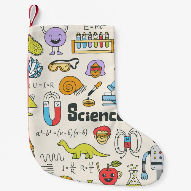 Science Doodles: Hand-Drawn School Set. Small Christmas Stocking (Front)