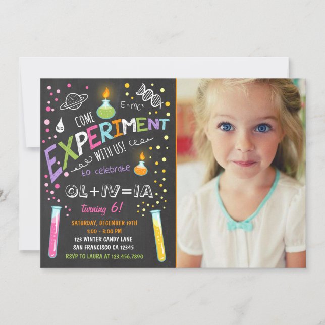 Science Experiment Birthday Invitation Girl (Front)