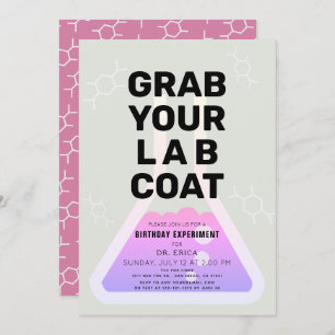 Science Experiment Flask Neon Pink Girl Birthday Invitation