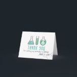 Science Experiment Green Boy Birthday Thank You Card<br><div class="desc">This cool "birthday experiment" boy's science birthday thank you card features a white background with flasks,  and a test tube in green. Personalise for your needs. You can find matching products at my store.</div>