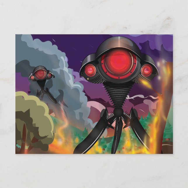 Science Fiction Alien Tripod Attack! Postcard (Front)