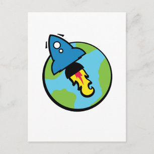 Science fiction cartoon Rocket And Planet Postcard